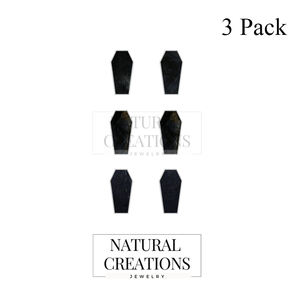 Premium 925 Sterling Silver Black Tourmaline Coffin Shape <b>Stud</b> Earrings Bezel Setting Cute Trendy Engagement Wedding Anniversary - Product Image 2