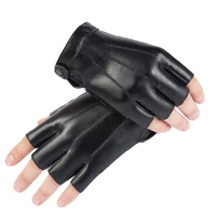 Gants en cuir PU pour hommes et femmes, mitaines sans doigts noirs, demi-doigt, gants de conduite tactiques d'extérieur en cuir pour hommes - Product Image 3