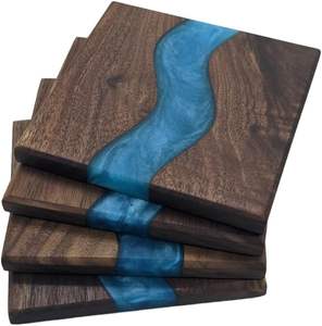 Posavasos de madera de acacia Juego de 4 piezas para bebidas | Hecho a mano con Acacia oscura y acabado de sellador de madera natural para resistencia al agua - Product Image 1