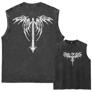 Camiseta Vintage sin mangas de gran tamaño para hombre, camiseta sin mangas deportiva de algodón lavado para gimnasio con diseño impreso, camiseta de moda callejera de verano Y2K - Product Image 3