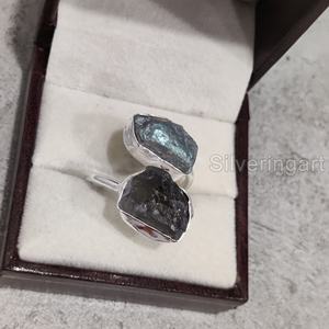 Bague pour femme en pierre brute naturelle, labradorite double pierre, ajustable, en argent sterling 925, pour Noël - Product Image 3