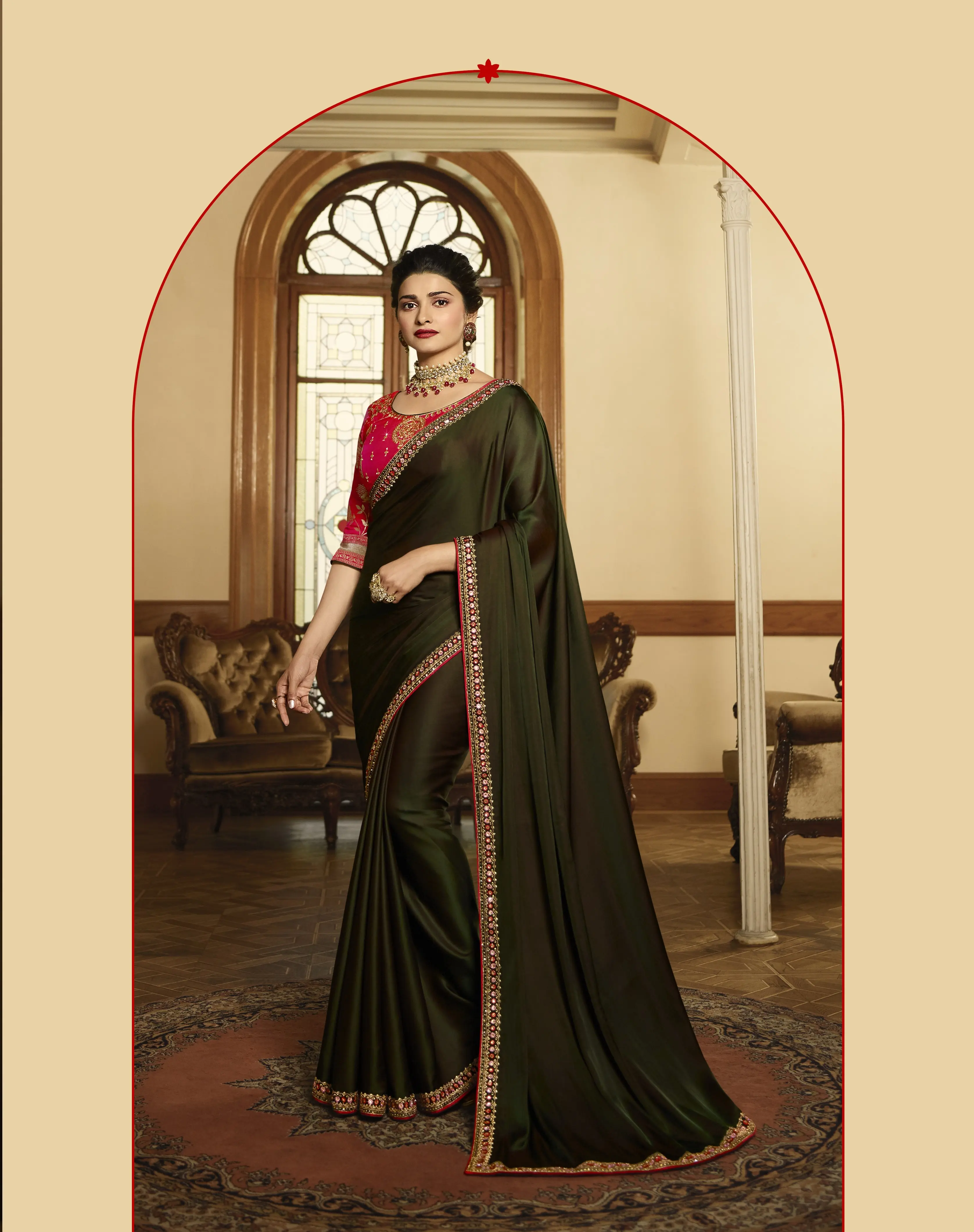 Women's Vichitra Silk Embroidery Saree with Unstitched Blouse Piece Party Wear Sarees