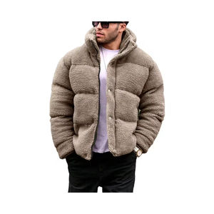 Men's <b>Sherpa</b> Fleece Puffer Jacket Worsted <b>Fabric</b> Stand Collar Hooded Design Customizable Options Quick-Dry Breathable Warmth - Product Image 1