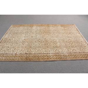 Alfombra Vintage, Alfombra Turca Grande de 5.3x7.9 pies, Alfombra a Cuadros Marrón y Blanca - Product Image 3