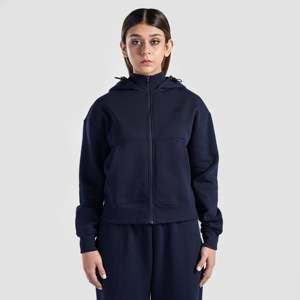 Sweat à capuche Navy Hyper Flex avec fermeture éclair, coupe classique, en tissu tricoté - Product Image 1