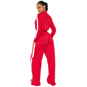 Ensemble de survêtement d'entraînement pour femme, style vintage décontracté, hiver, uni, avec logo personnalisé brodé, taille plus, sweat-shirt court et pantalon de survêtement évasé, 100% - Product Image 4