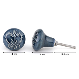 Bouton en céramique bleu foncé réglable motif floral bleu gris pour tiroir décoratif tirer cuisine salle de bain salon pour hôtels - Product Image 4