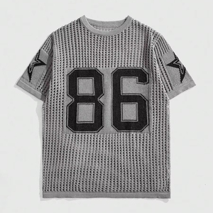 Logotipo personalizado de manga corta playa de punto de malla de punto superior camisa de ganchillo hombres de punto baloncesto fútbol Jerseys suéteres de los hombres - Product Image 1