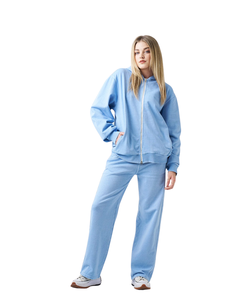 Chándal con capucha informal de dos piezas para mujer elaborado con algodón Premium 100% elegante liso de gran tamaño con hombros caídos y ajuste relajado - Product Image 1