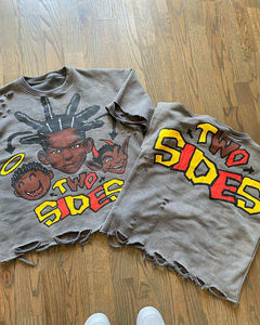 เสื้อยืดทรงบ็อกซี่ครอปพิมพ์ลายกราฟิกสตรีทแวร์สไตล์วินเทจ ผ้าฝ้ายขาดๆ แบบดิสเทรส ล้างสีแบบสโตนวอช สำหรับผู้ชาย บริการ OEM - Product Image 4