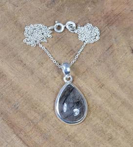 Poire Forme Designer Pendentif Cadeau Pour Elle À La Main Noir Rutile Mode Pendentif 925 En Argent Sterling Pierres Précieuses Pendentif Bijoux - Product Image 3