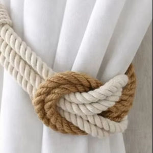 Attaches de rideaux..Attache de rideau à nœud carré double..Attache de rideau en corde de jute et de coton - Product Image 1