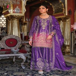 Vêtements ethniques indiens et pakistanais, chinon lourd avec impression numérique et broderie, salwar kameez pour femme, fabricant de mode - Product Image 1