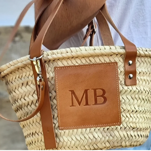 Panier de plage en paille tendance fait main, Sac de plage personnalisé, Sac de marché français, Sac en paille tressé - Product Image 1