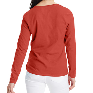 Women's Red Long Sleeve V-Neck Knitted T-Shirt Cotton Blouse for Hospital <b>Scrub</b> <b>Tops</b> - Product Image 2