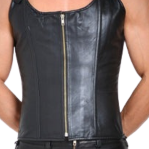 Slayer Mens <b>Corset</b> Style Leather Vest <b>Black</b> Faux Leather Zip Front Fetish Clubwear Top - Product Image 5