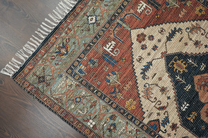 Tapis Boho en laine tissé à la main à motif géométrique complexe moderne, élégance terreuse avec peluche, hauteur lavable pour un usage domestique - Product Image 5