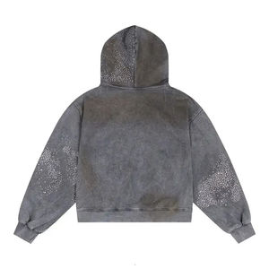 Sudaderas con Capucha de Doble Cremallera para Hombre, Moda Otoñal, Lavado Ácido, Bordadas con Cristales, 100% Algodón Felpa, Unisex, Venta al Por Mayor - Product Image 2