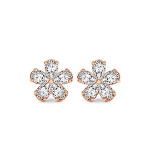 Petite Flower Lab Grown Diamond Stud Earrings 1 Ct Tw F-G Color VS Clarity 10 Diamonds 14K Solid Gold Everyday Bloom Charm - Product Image 2