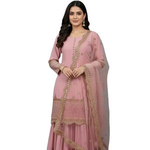 Ensemble Salwar traditionnel pour femmes, multicolores, pour l'Aïd et le Ramadan, en tissu Faux Georgette lourd, vente en gros - Product Image 1
