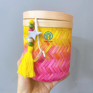 Colorful Bamboo Rattan Gift <b>Box</b> <b>with</b> <b>Lid</b> for Ramadan Kareem and Gergean Handmade <b>Decorative</b> Storage Basket Vietnam - Product Image 2