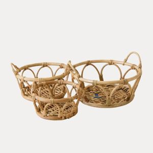 ตกแต่งบ้านถาดเสิร์ฟหวายกลมพร้อมที่จับยึดถาดทอผ้าตกแต่ง - Product Image 1