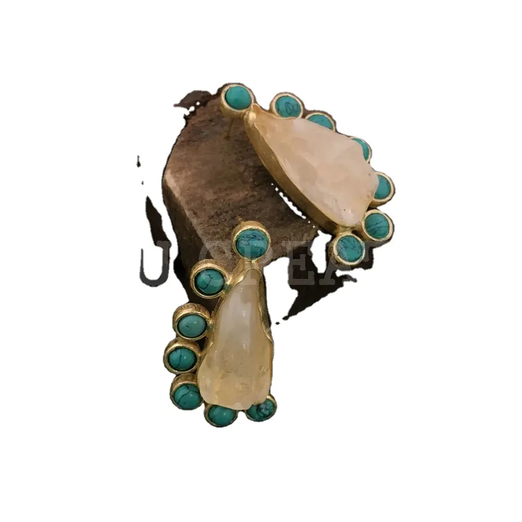 Orecchini pendenti con pendenti grandi perle naturali turchesi Multi pietra orecchini pendenti placcato in oro