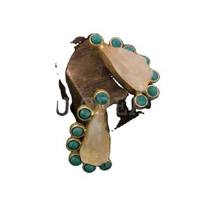 Fine Big Dangle Boucles D'oreilles Perle Naturelle Turquoise Multi Pierre Boucles D'oreilles Plaqué Or Prong Ensemble Boucles D'oreilles - Product Image 1