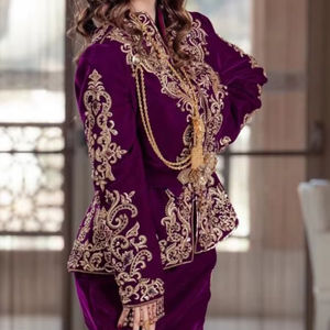 2025 @ New-Veste violet foncé pour femmes algériennes traditionnelles-Karakou avec perles de verre en cristal ornées, pierre, perles, travail Dabka - Product Image 1