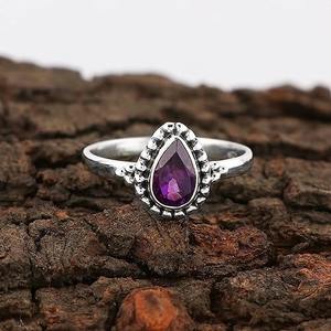 Bague en améthyste naturelle faite à la main en argent sterling massif 925 couleur bleue forme de poire en argent 925 estampillé fait à la main bague en argent - Product Image 3