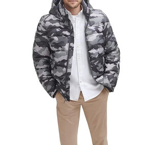 Chaqueta acolchada para hombre con diseño personalizado y cuello alto, técnica lavada de lona negra, estilo de calle frontal, invierno y otoño, OEM - Product Image 2