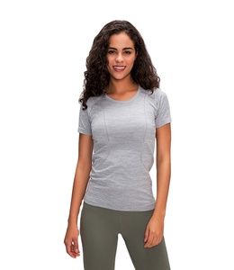 Super qualité Yoga Gym Work Out Sports femmes décontracté col rond manches courtes solide séchage rapide T-shirt de base pour hommes - Product Image 2