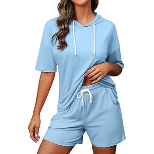 เซ็ตกางเกงขาสั้นแนวสปอร์ตสองชิ้นเสื้อแขนยาวและกางเกงขี่จักรยานระบายอากาศได้ดีผ้าคอตตอน100% แบบลำลองสำหรับฤดูร้อนของ2025 - Product Image 1