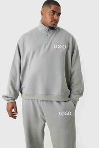 Sweat-shirt gris à col zippé pour homme avec logo personnalisé et pantalon large assorti, ensemble de survêtement OEM ODM, vêtements en gros - Product Image 2