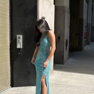 ชุดเดรสออกงานกลางคืนแบบไม่หยุดนิ่งลายดอกไม้แขนกุดมีความยาวเต็มตัวประดับด้วยเลื่อมสำหรับงานอีเว้นท์ - Product Image 1