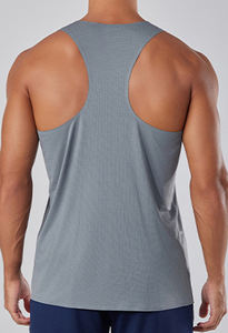 เสื้อยืดแขนกุดผู้ชายผ้าฝ้าย100% ระบายอากาศคอกลมทรงพอดีตัวปกติ220กรัมสีดำล้วนระบายอากาศ - Product Image 4