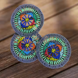 Juego de posavasos con cuentas altamente duraderos de 4 hojas doradas bordadas de forma cuadrada, los posavasos con cuentas más vendidos - Product Image 5