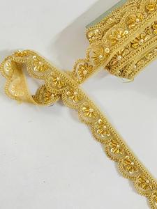 Custom Made Eco-Friendly Organza Fabric Embroidered <b>Laces</b> Multi Colored Flowers <b>White</b> for Wedding Dresses Gold Flower Border - Product Image 2