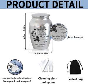 Mini urne personnalisée pour bébé en acier inoxydable Urne décorative gravée commémorative pour la perte d'un enfant en argent de taille personnalisée - Product Image 2