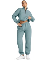 Ensemble survêtement décontracté pour femme, couleur unie, sweat-shirt à quart de zip et pantalon de jogging, manches longues, coupe ample, 100 % coton, idéal pour l'automne