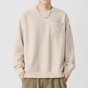 High quality <b>Corduroy</b> sweatshirt round neck long sleeved waffle t-<b>shirt</b> oversize drop shoulder sweatshirts unisex Hoodies - Product Image 2