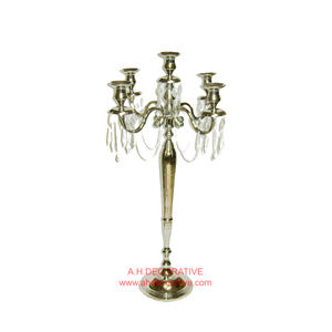 Candélabres en cristal 5 bougies avec gouttes de cristal candélabres faits à la main en aluminium fini brillant pour la décoration d'entrée de restaurant - Product Image 2