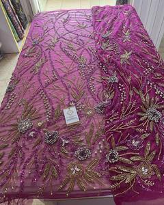 Venta al por mayor caliente hecho a mano Zari trabajo tela con cuentas para las mujeres ropa de fiesta y vestidos de novia disponibles para la exportación - Product Image 2