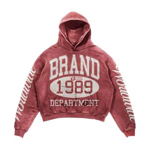 Premium Custom Men's High Quality Fleece Streetwear Cropped Flare Sweatpants Hoodie Sets Screen Printing Acid <b>Wash</b> Set - Product Image 2