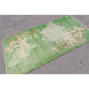 Tapis turc vintage 3,5 x 6,6 pieds, tapis d'appoint, tapis en laine verte - Product Image 2