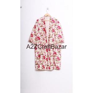Robe de luxe pour femme en coton 100% respirant, courte, à manches trois quarts, à cordon de serrage, à col en V, à fleurs tissées vintage, faite à la main - Product Image 1