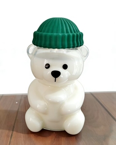 Bouteille d'eau en verre en forme d'<span class=keywords><strong>ours</strong></span> en peluche avec couvercle et paille, capacité 500 ml, compatible lave-vaisselle, en verre borosilicate <span class=keywords><strong>de</strong></span> haute qualité, vente en gros - Product Image 2