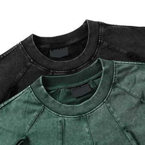 Venta al por mayor de camisetas con logotipo personalizado para hombre 100% algodón lavado ácido estampado ropa de calle manga corta desierto diseño desgastado en línea - Product Image 2