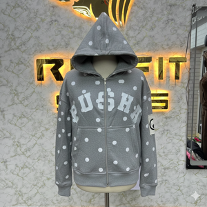 Sudadera con Capucha de Forro Polar para Hombre, Estilo Urbano, Precio Bajo y Buen Material, Servicios OEM, Sudadera con Capucha Desgastada con Cremallera, Chaqueta con Cremallera y Pedrería, Lavado Ácido - Product Image 1