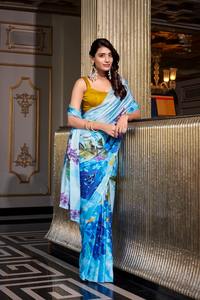 Nouvelle Arrivée Dernière Designer Outfit Style Moderne Attrayant Satin De Soie Imprimé Saree Fabrication De Surat À Vendre - Product Image 4